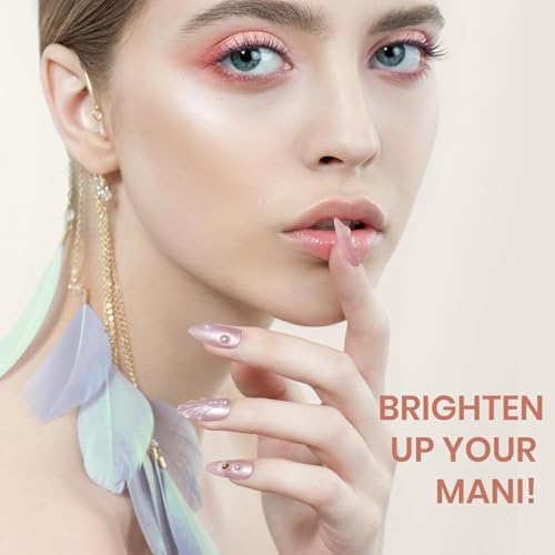 Beetles Pearl Gel Nail Polish – Glitter Silk 6 Colors Gel Polish Set, Pastel Pink White Orange Blue Colors Shimmer Mermaid Shell Swirl Thread Effect Soak Off UV LED Gift for Women