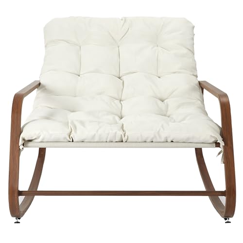 HOME DECO FACTORY - HDO7309 Sillón Mecedora Miami Blanco Imitación Madera, Mobiliario de Exterior, 92x69x130 cm, Altura de Asiento 46 cm, Beige Marrón - imagen 4