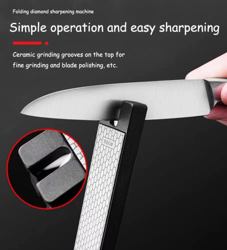 Kitchen Knife Sharpener, 3 In 1 Pocket Grinding Stone Portable Grinding Knife Sharpener #400/600, Foldable Double Sided Tool Sharpener - For Kitchen, Garden, Outdoor Tools Fine/Coarse Grinding Black #TOP3