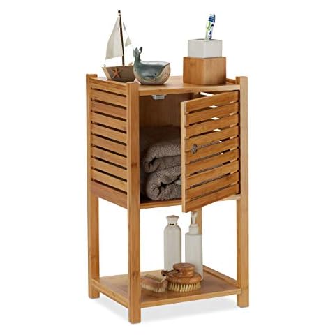 Relaxdays Bamboo Bathroom Cabinet with Door Cover