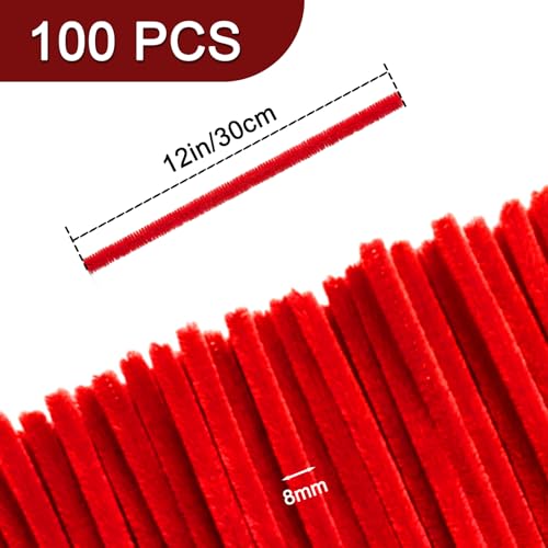 Image of Red Pipe Cleaners Craft Bulk,Valentine's Day Gift,100Pcs Chenille Stems Hand Crafts,Flowers DIY Craft Supplies for Home /Christmas Arts and Crafts Decorations,Sensory Toys for Ages 8-13,Family Games
