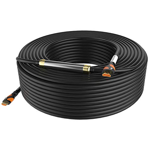 Image of Postta HDMI Cable 100 Feet 4K HDMI2.0 Cable with Built-in Signal Booster Support 4K(2160P),3D,1080P,Ethernet,Audio Return(ARC)-(Black-Orange)