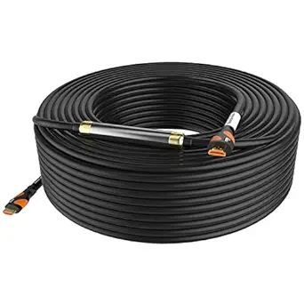 HDMI Cable 100 Feet Postta 4K HDMI2.0 Cable with Built-in Signal Booster Support 4K(2160P),3D,1080P,Ethernet,Audio Return(ARC)-(Black-Orange)