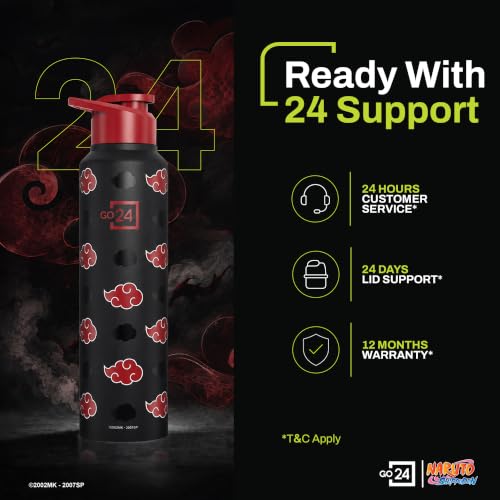 Image of Water Bottle 950ml Stainless Steel Sports /Fridge Bottle with Sipper Cap | 1-Year Warranty | Single Wall| For Home, Office, Gym, Travelling | Lightweight | Naruto Ninja | Black - Akatsuki Cloud