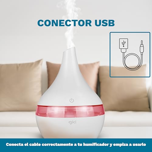 Miniatura 3 de Gkl Humidificador Y Difusor De Aroma Blanco 300 Ml Nature Mist. Ultra Silencioso,Apagado Automático. Aromatizador Aceites Esenciales Con Conexión Usb Para Hogar, Oficina, Spa 7 Colores Led Dif-300b