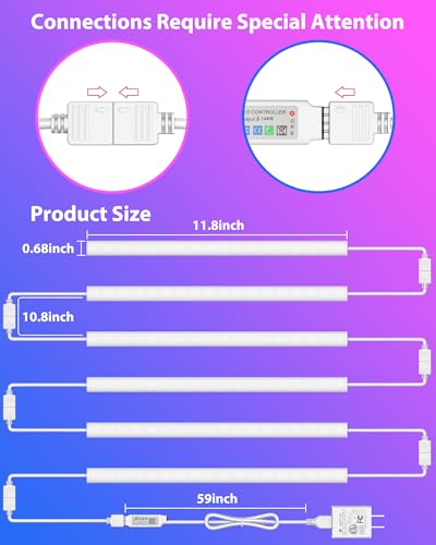 Image of ASOKO 300 Lumens RGB Under Cabinet Light Plug in, 6 Pack 12 inch Linkable