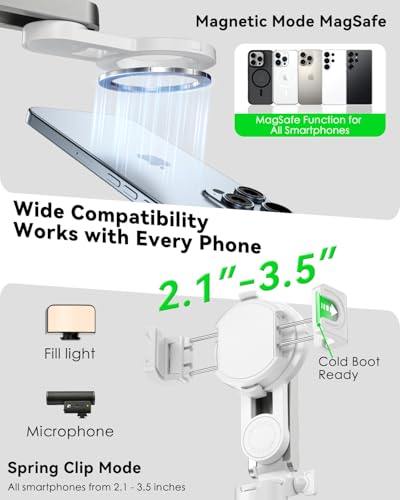 CloudValley Magnetic Selfie Stick & Mini Tripod, 360° Rotation Extendable Handheld Stabilizer/Camera Grip with Remote, 5 in 1 Portable Phone Stand for iPhone/Android, Travel Vlog, Live Stream, White - image 8