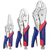 WORKPRO Set di 3 Pinze di Bloccaggio Autobloccanti, Pinze a Ganascia Curva 250/180 mm e Pinze a Becco Lungo 165 mm, Acciaio CR-V, Sblocco Rapido, Impugnatura Comfort