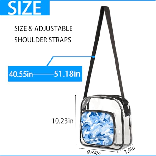 Clear Crossbody Bag Stadium Approved Camo Transparent Bag for Festivals, Sports Events, Concerts,Beach Bag for Women Men Fashion Blue Camouflage Clear Purse with Front Pocket Messenger Bag3