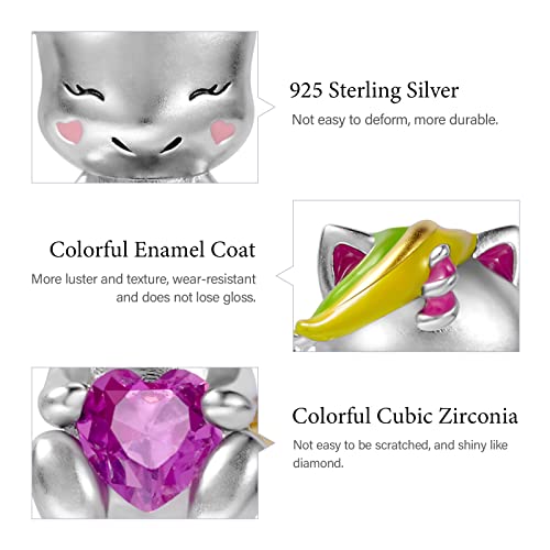 Image of GNOCE Embraces Heart Gemstone Bead Charms 925 Sterling Silver Wolf Fox Bear Husky Hedgehog Astronaut Chihuahua Dinosaur Rabbit Koala Axolotl Angel Tiger Dog Unicorn Cat Jewelry Gift for Women