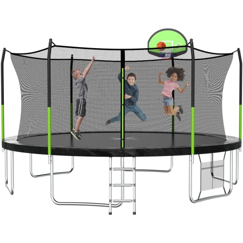 Image of AOTOB Trampoline with Net for Kids Outdoor 14FT ASTM 400LBS-Green