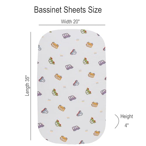 Image of Onacosht Muslin Bassinet Sheets 3 Pack, 35 inchx20 inch, Dinosaur Car and Blue