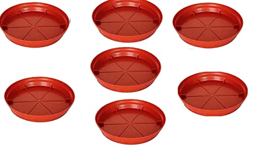 Aashu Planter Pot Bottom Plate Tray 12 Inches Round for Planters - Red, 7 Pieces,Plastic