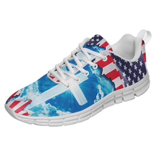 God Jesus Christian Cross American Flag Shoes for Women Men Tennis Shoes 3D Print Fashion Running Sneakers