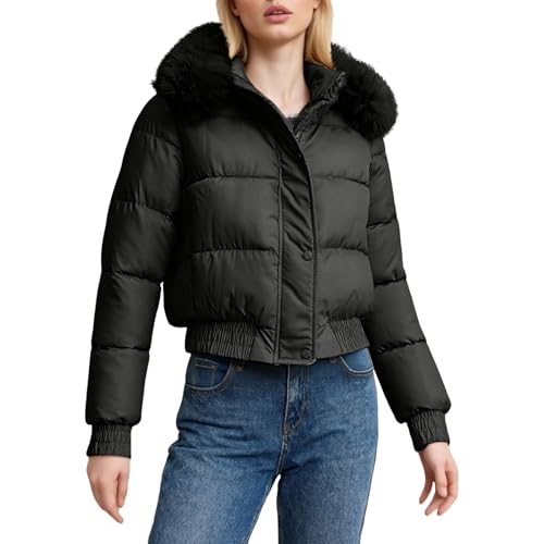 Doudoune femme contre le froid manteau chaud veste polaire courte zippée à capuche