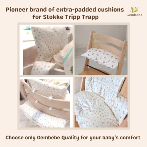 Gembebe Waterproof & Compatible Stokke Tripp Trapp Cushion Set - Easy to Clean Stokke Tripp Trapp Newborn Set - 100% Cotton Stokke Tripp Trapp High Chair Cushion Set (Little Birdie / 49.5 Counts) - Thumbnail 6