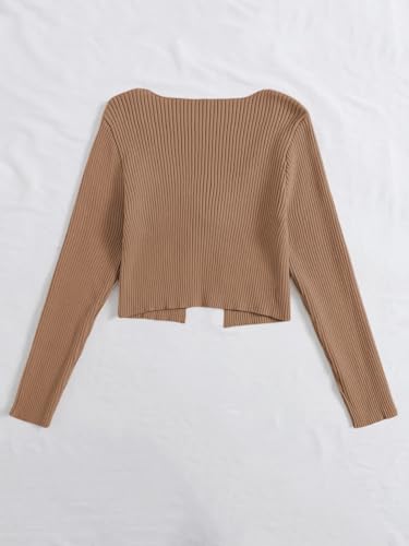 Image of Floerns Women's Tie Front Long Sleeve Rib Knit Shrug Sweaters Cardigan Crop Top