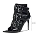 WRFCZGF Women's Peep Toe Booties Sandals Stiletto Heel Ankle Boot Heeled Sandals Metal Buckle Side Zipper Sexy Dance Shoes Black，8.5