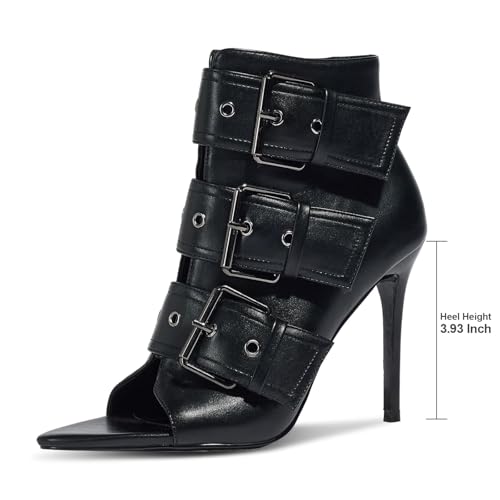 Women's Peep Toe Booties Sandals Stiletto Heel Ankle Boot Heeled Sandals Metal Buckle Side Zipper Sexy Dance Shoes2