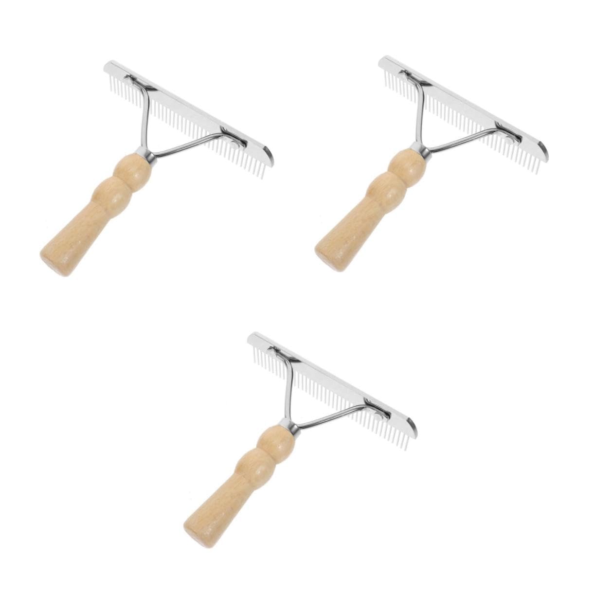 BESPORTBLE 3 Piezas Peine de mascotas de mango de madera juguete indestructible para perros enrejados paseo Herramienta de limpieza para equinos cepillo de limpieza peine para caballos Metal