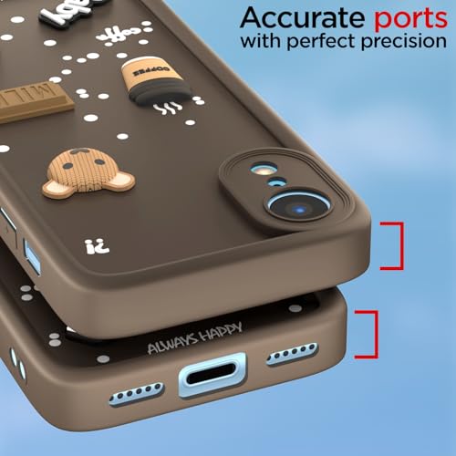 Image of Pikkme Back Cover for iPhone XR | Cute Fun Cartoon 3D Bear Silicone Full Body Protection Bumper Cover (Brown)