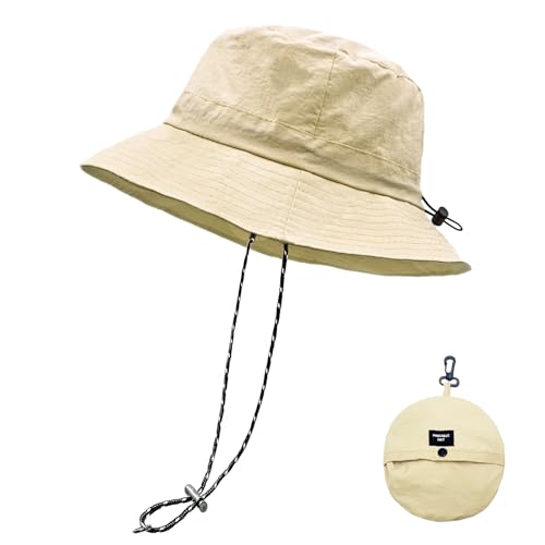 lifwimner Imperméable Pêche Chapeaux,Chapeau de Soleil pour Femme,Seau Pluie Chapeau Menton Lacets Séchage Rapide Packaging Boonie Safari Outdoor UV(Khaki)