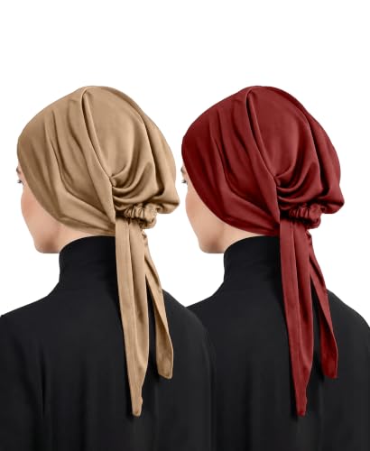 Image of Mehar Women's Hair Ponytail Cap Set of 2 | Soft Stretchable Polyester Hijab Inner Cap | Adjustable Tie-Back | Scarf & Helmet Inner | One Size Fits All