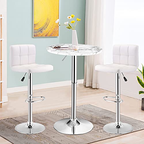 Image of Giantex Round Pub Table Height Adjustable, 360 Swivel Cocktail Pub Table with Sliver Leg and Base for Home, Bar Table (White)