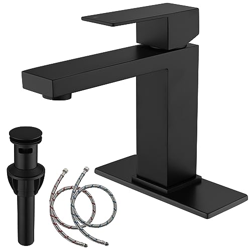 AmirLans Black Faucet Bathroom, Stainless Steel Matte Black Bathroom Faucet Single Hole with Pop Up Drain, Single Handle Faucet AML-1141-BK by AmirLans - Used condition - US$34.19
