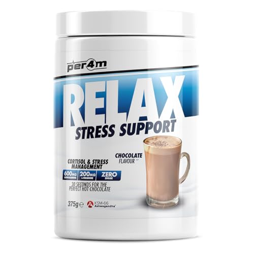 Per4m Relax Chocolate Drink for Iced Frappe or Hot Chocolate | Stress and Relaxation Support | 600mg Ashwagandha | 200mg L-Theanine | Zero Sugar | 25 Servings (Chocolate Flavour, 375g)