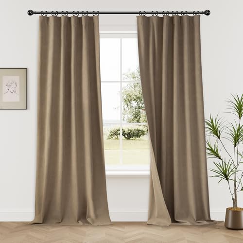 KangBang Biscuit Extra Wide Blackout Curtains for Sliding Patio Door 2 Panels, Back Tab Rod Pocket...