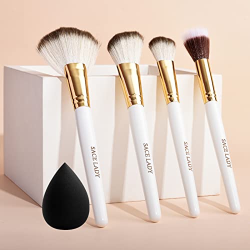 Liquid Makeup Brush and Sponge Set, SACE LADY Make-up Brushes 4pcs and Blender for Blush Highlighter Foundation Powder Eyeshadow Concealer Fan Brush Travel Makeup Kit