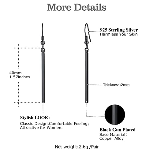 Focalook Black Earrings For Women Hypoallergenic Minimalist Thin Drop Dangle Long Vertical Bar Earrings #TOP3