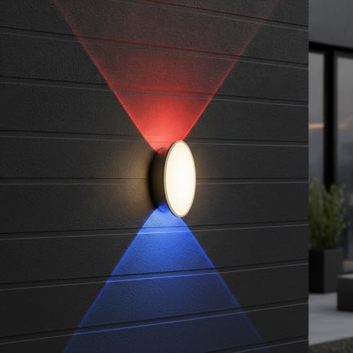 Image of Modern Outdoor Wall Light | 3-in-1 Color Changing LED Up Down Lamp | Waterproof Exterior Wall Sconce for Home, Gate, Garden, Balcony & Patio (Switch Control) (Orbs)