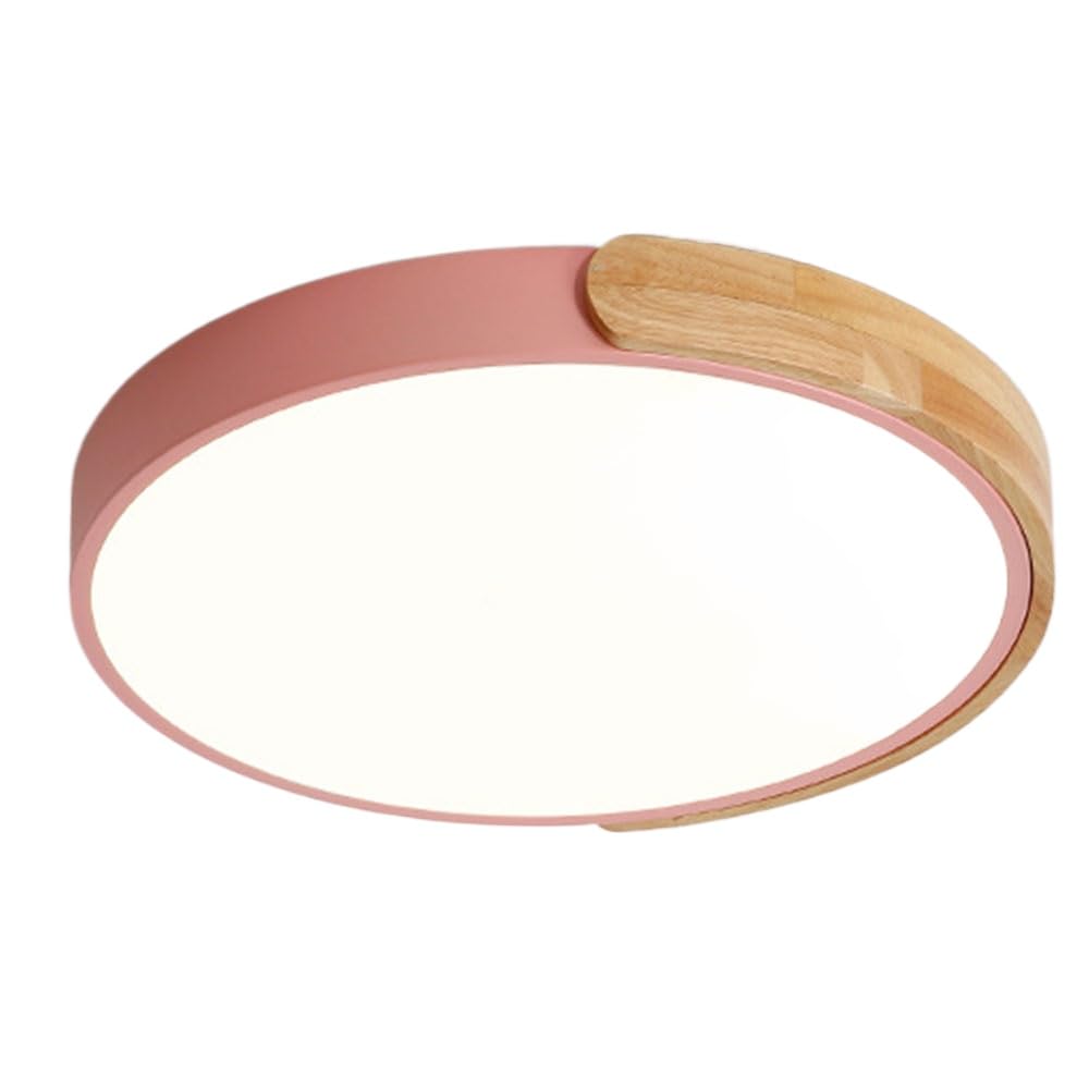 JXYDJH with Oak Accent Ceiling Light 19.7" Scandinavian Light Circle White Ceiling Lamp Shade Dimmable LED Energy Efficient Round Flush Mount Hallway Light for Kitchen, Bedroom, Porch, 1 Pack