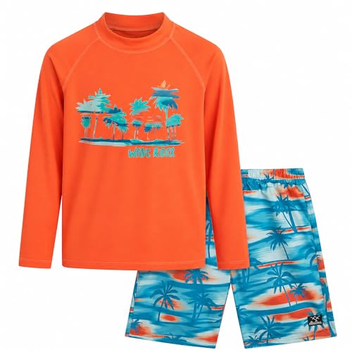 Image of Big Chill Boys Rash Guard Set - 2 Piece UPF 50+ Boys Swim Trunks & Long Sleeve Boy Swim Shirt Youth Bathing Suit Swimwear Set