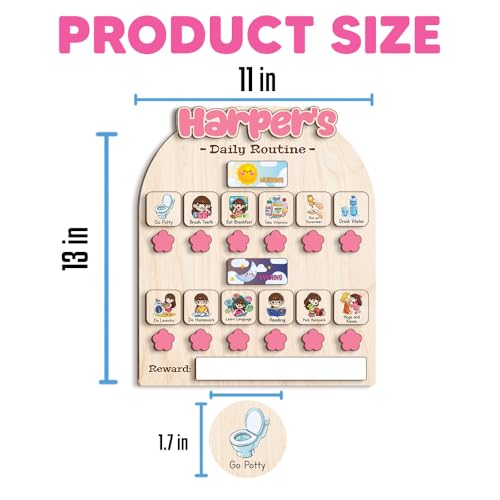 Image of Personalized Wooden Chore Chart for Kids, Daily Routine Chart for Toddlers, Visual Schedule for Kids Age 3-5, Morning Bedtime Routine for Girls (02 1)