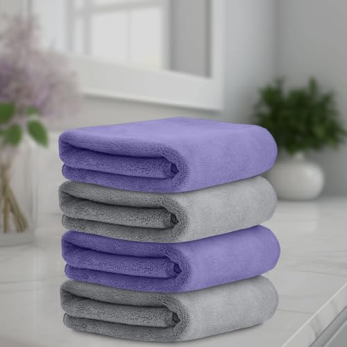 Image of HOUSSE Microfiber Face Towels | Ultra Absorbent, Odour-Free, Quick Dry 550 GSM Face Towel for Home, Gym, Travel, Running and Personal Use | 30x30 cm | Cadet & Natural Grey Pack of 4