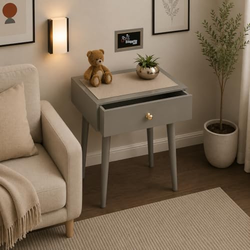 Image of End Table with Storage Rack Wooden Nightstand Bedside Table Storage Bookcase Nightstand Side End Table Living & Bed Rooms (Full Grey)
