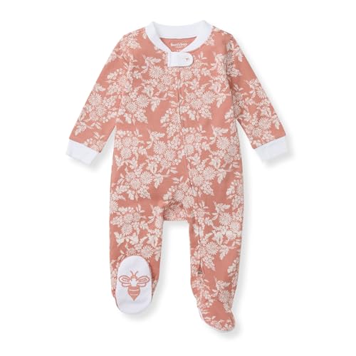 Image of Burt's Bees Baby Girls Zip Front One-Piece Pajamas, Sleep & Play Loose Fit, 100% Organic Cotton