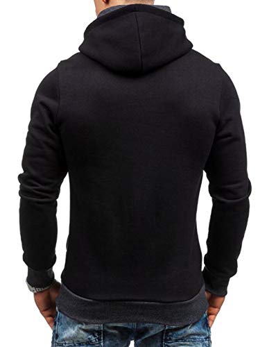 Sexyshine Men's Autumn Winter Casual Long Sleeve Funnel Neck Plaid Jacquard Pullover Hooded Top Sweatshirt Hoodies2