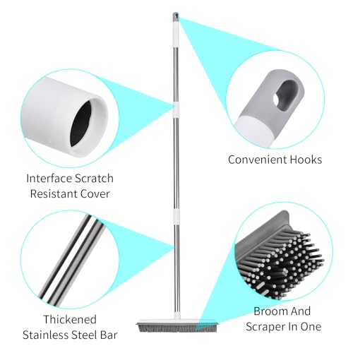 volumoon Gummibesen mit Stiel, Besen Gummiborsten mit Abzieher, Weicher Besen, Kehrbesen, Bodenbürste für Innenbereich, für Teppich Böden Entfernen HaustierHunde Katzen Tiere Haare – Bild 4