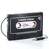 Longitud del cable de conexión: aprox. 90 cm (sin guía del cable) / aprox. 1 m (con cable). | Dimensiones: 100 x 13 x 63 mm | Peso: 42g | Color: negro | Volumen de suministro: CSL Adaptador para casetes de la radio del automóvil multiusos de alta calidad
