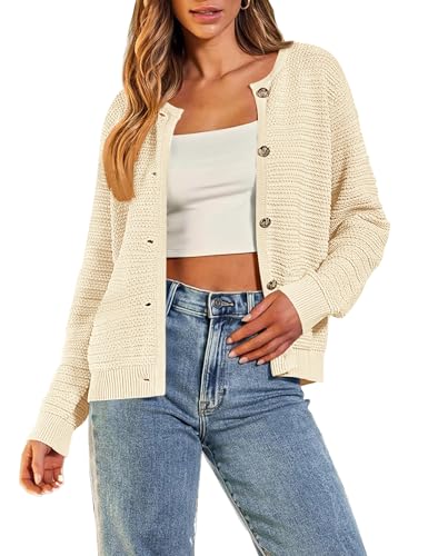 Image of Women's Button Down Cardigan Sweater Causal Open Front Long Sleeve Crewneck Knit Outwear for Women