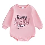 FIOMVA New Years Baby Clothes My 1st New Years Baby Girl Outfit Happy New Year Romper Sequins Long Sleeve Bodysuit Jumpsuit (Pink, 0-3 Months)