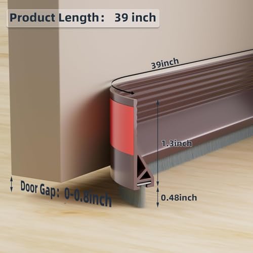 Image of Door Draft Stopper with Brush, Under Door Sweep for Exterior & Interior Doors, Weather Stripping Door Seal, Garage Window Blocker Noise Cold Air Insulation, Draft Guard (Brown(39 INCH))