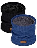 Beesgarden Winter Halsschlauch Schlauchschal Herren Damen für Wintersportaktivitäten Skifahren Spaziergänge Fahren Radfahren, Schal Halswärmer Halstuch Gesichtsschal, 2 Grußkarte, Schwarz + Blau