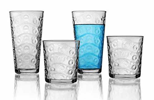 Circleware Cosmo Huge 16-Piece Glassware Set of Highball Tumbler Drinking Glasses and Whiskey Cups for Water Beer Juice Ice Tea Beverages 8-1575 oz 8-125 oz Parade