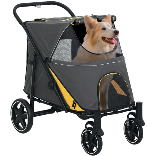 PawHut Hundewagen für große und mittelgroße Hunde, Hundebuggy Dunkelgrau