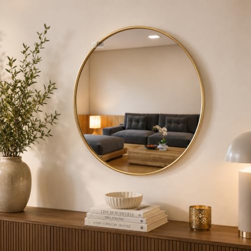 Image of Ali.G.I Round Wall Mirror, Modern Metal Framed Decorative Circle Vanity Mirror for Bathroom, Living Room, Bedroom & Entryway (Gold 30 inch)